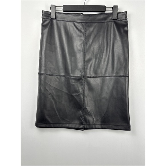Fahsyee Leather Look Pencil Skirt Black Size L Edgy Club‎ Secretary Mobwife Goth - Picture 1 of 5
